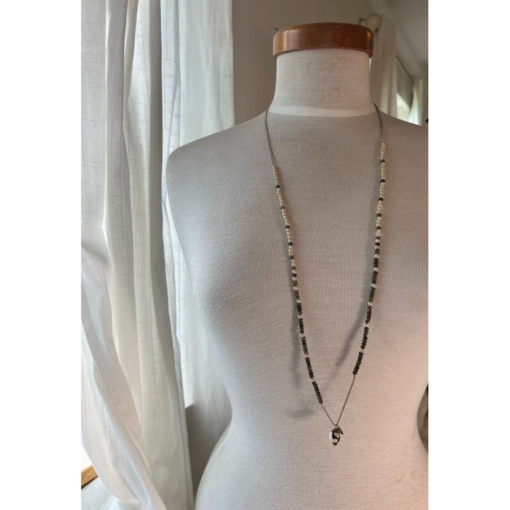 Designer Chan Luu Green Labradorite and Natural Beads Long Chain Necklace 37"